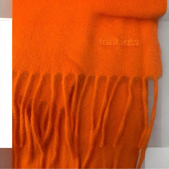 Hermès Orange Cashmere Muffler-H393622ZTZ E8-62”-Retail $335 - Picture 1 of 9